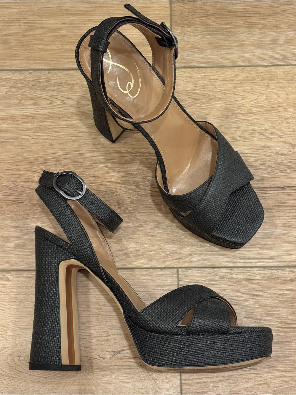 Sam Edelman Black Textured Platform Block-Heel Sandals